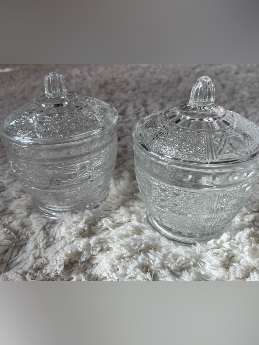 Clear Pressed Glass Lidded Candy Jars - Set of 2